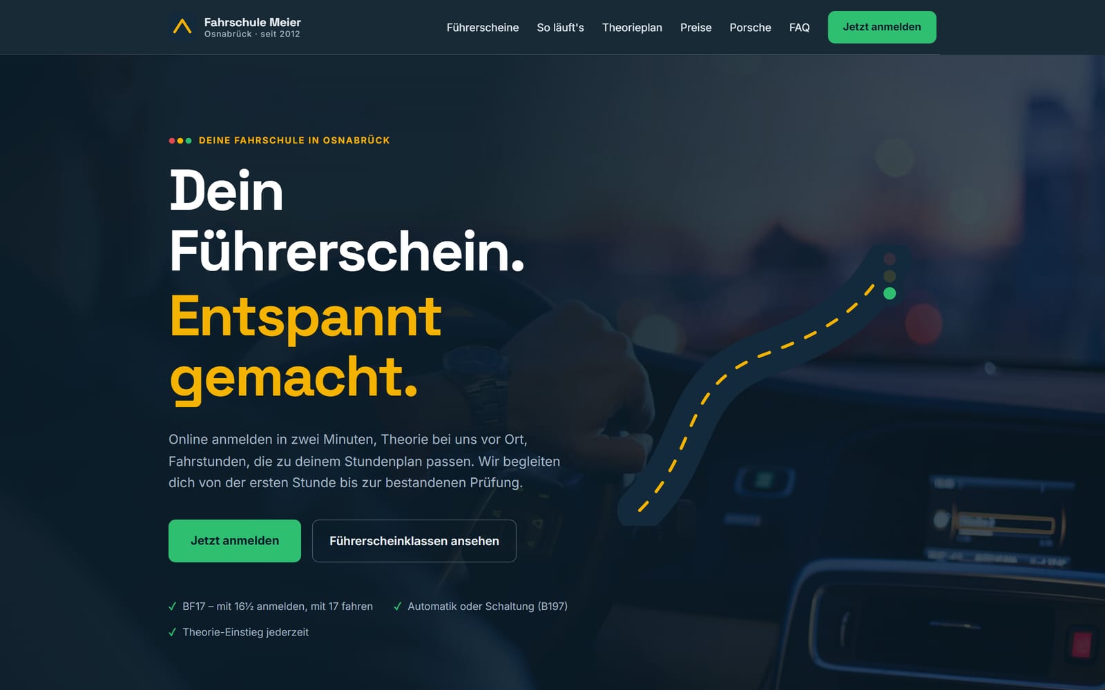 Startseite des Musterprojekts Fahrschule Meier
